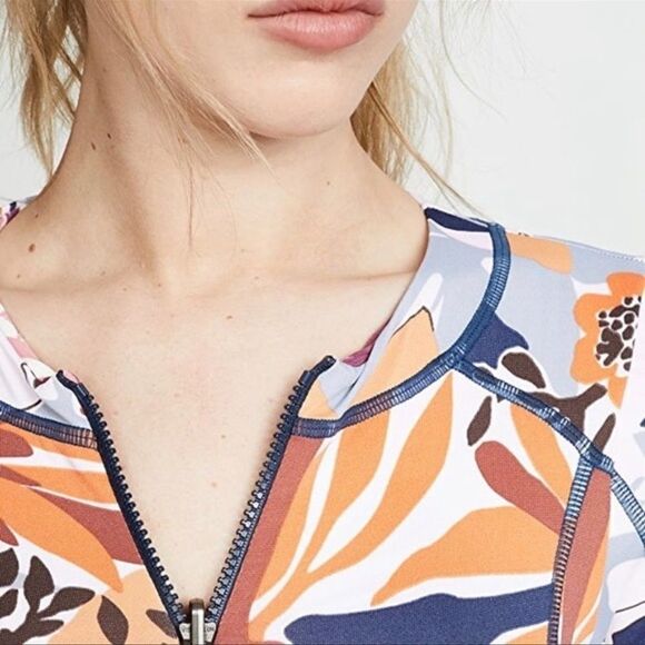 Anthropologie Maaji L Reversible Indigo Front Zip Long Sleeve Rashguard Swimsuit - Picture 8 of 17